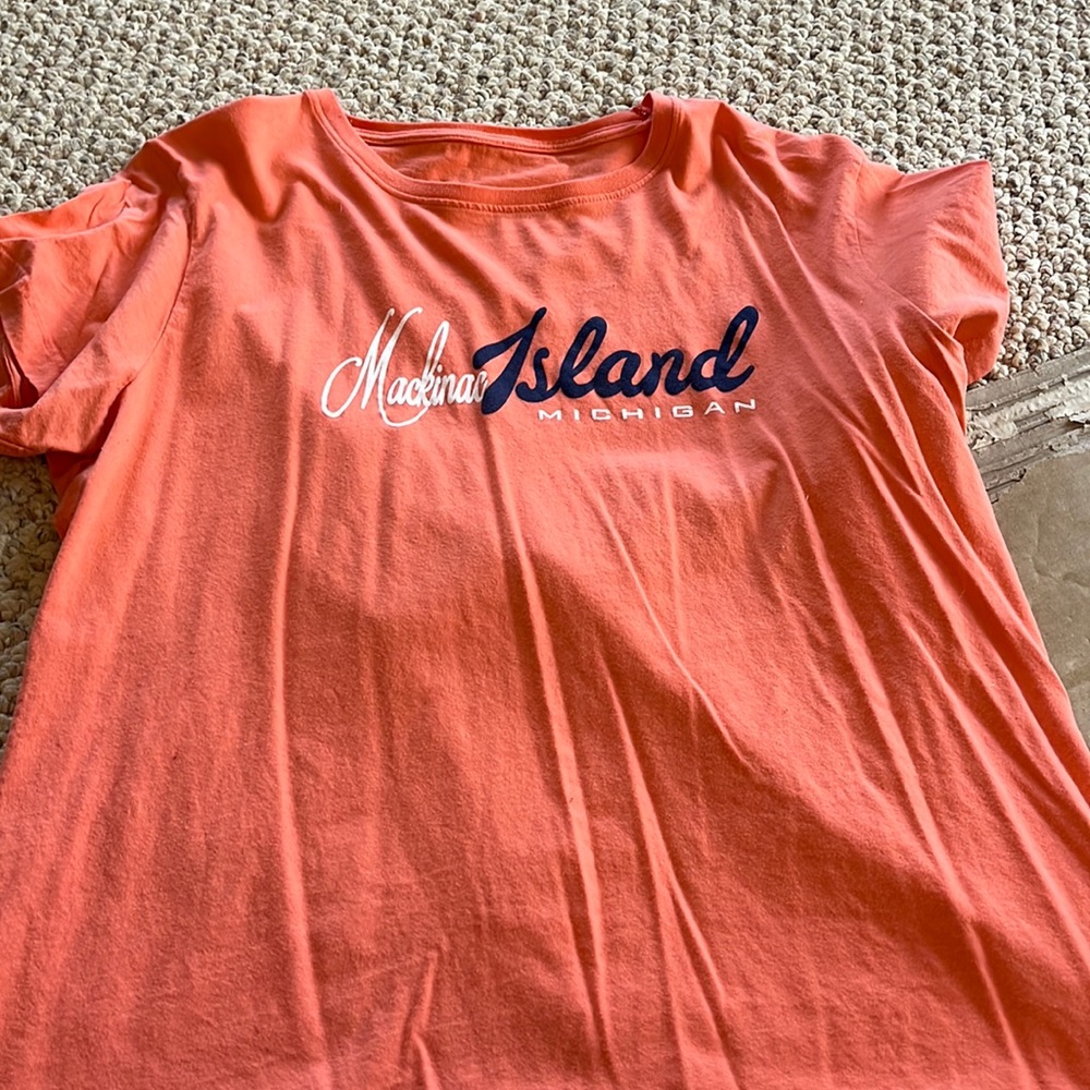 Bright coral shirt from Mackinac Island, Michigan